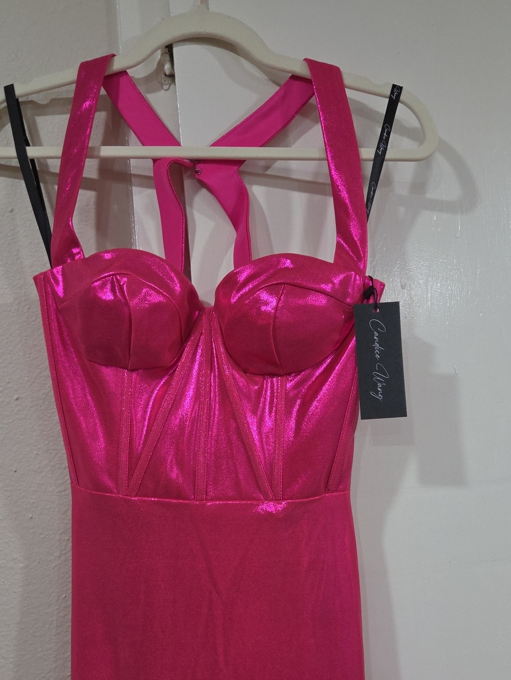 Candice Wang Hot Pink Shiny Bustier Dress Ret 468 Nwt